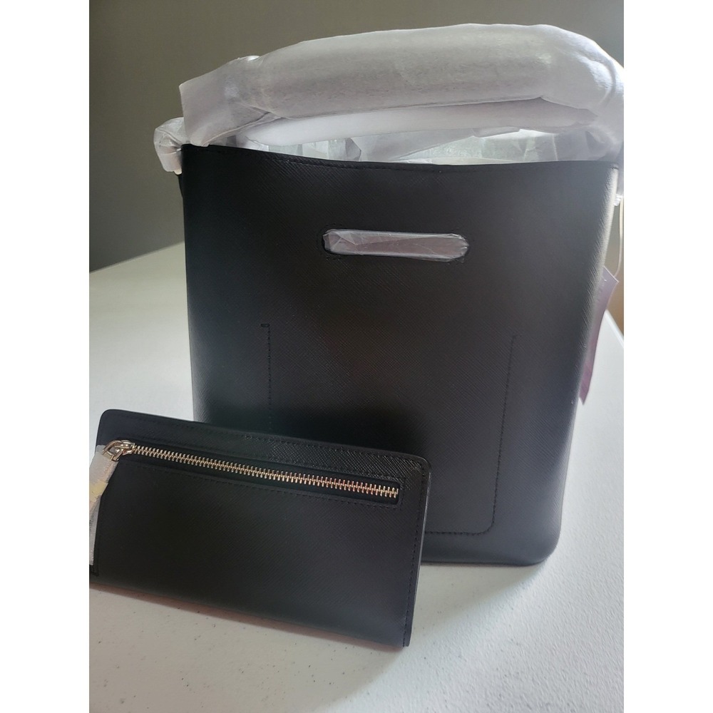 NEW Kate Spade Black Saffiano Leather‎ Bucket Bag and Slim Wallet Set K4378 - Picture 3 of 9